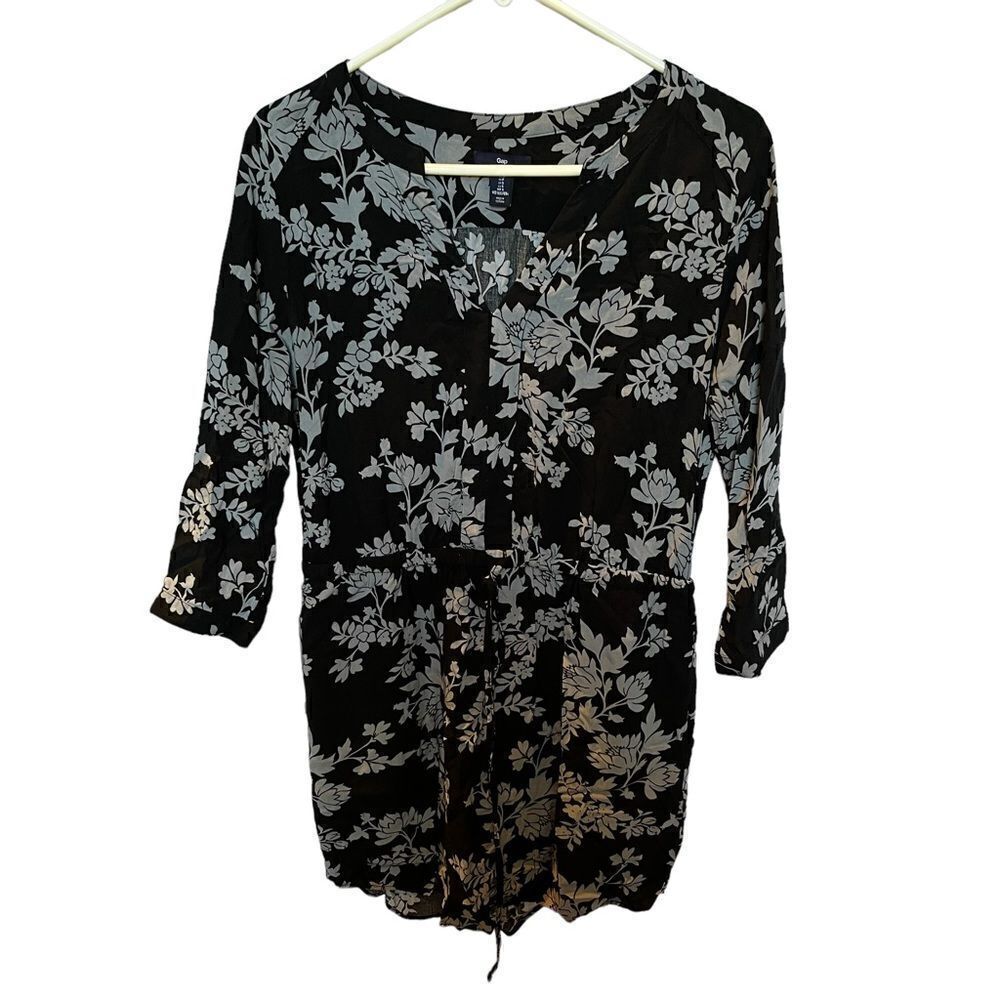 Gap dress/tunic top V neck Small black and gray floral